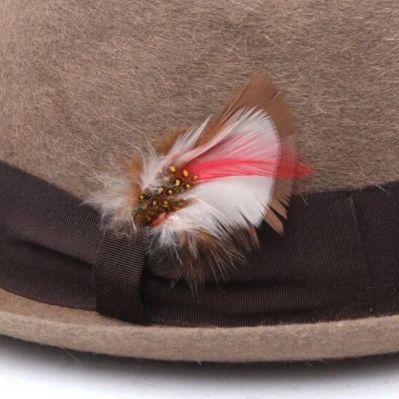 Vintage Men's Commardore Wool Felt Fedora Trilby Hat Retro Feather Brown Tan - Picture 10 of 11